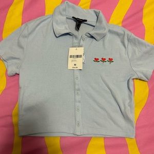 NWT 60s/70s Retro Baby Blue Cropped Polo